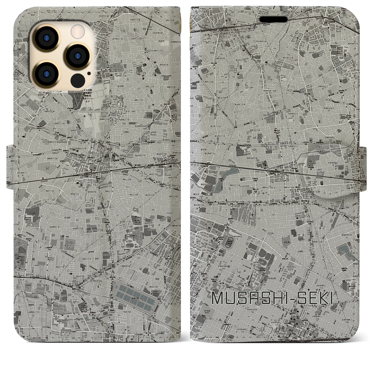 【武蔵関(東京都)】地図柄iPhoneケース(手帳タイプ)モノトーン・iPhone 12 Pro Max 用