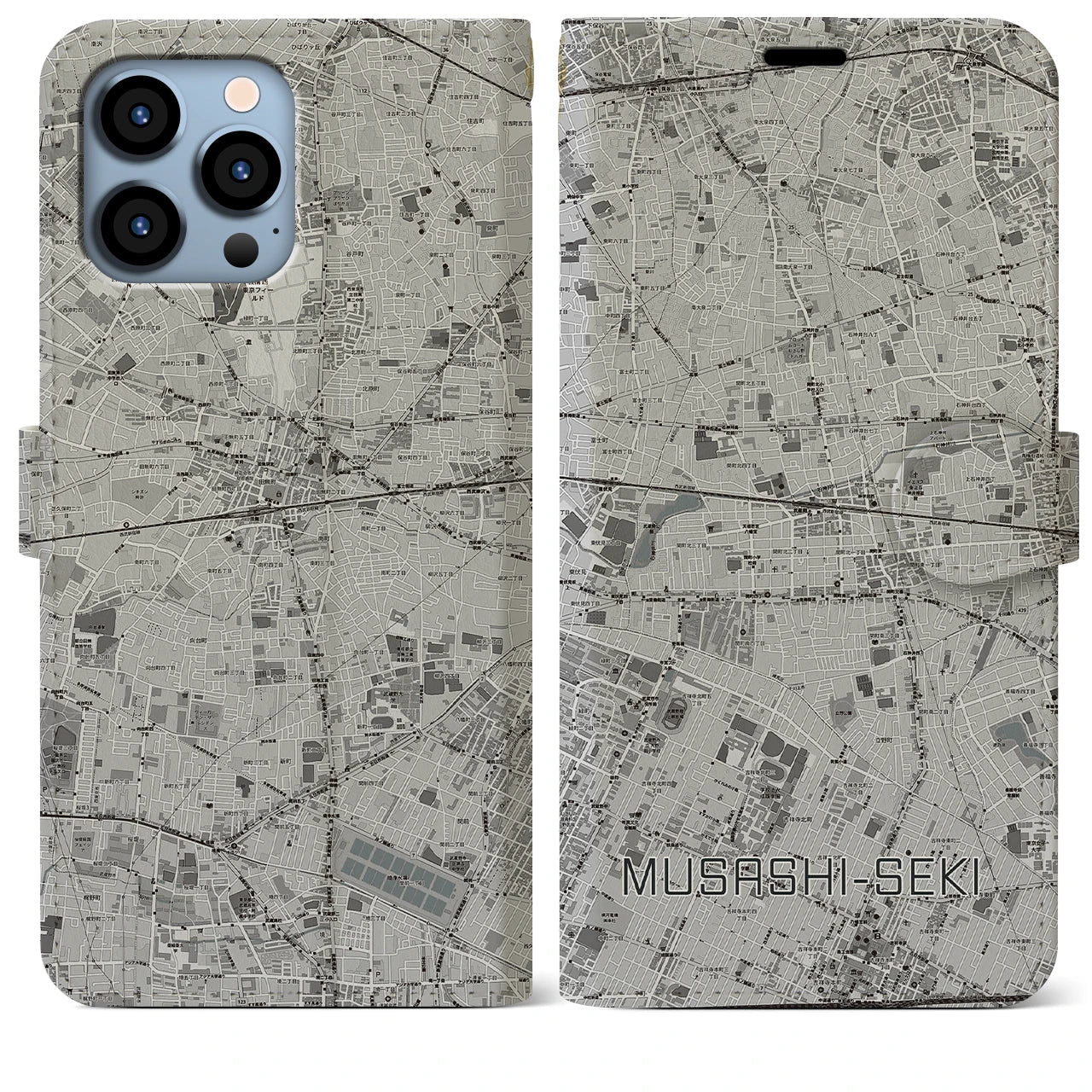 【武蔵関(東京都)】地図柄iPhoneケース(手帳タイプ)モノトーン・iPhone 13 Pro Max 用