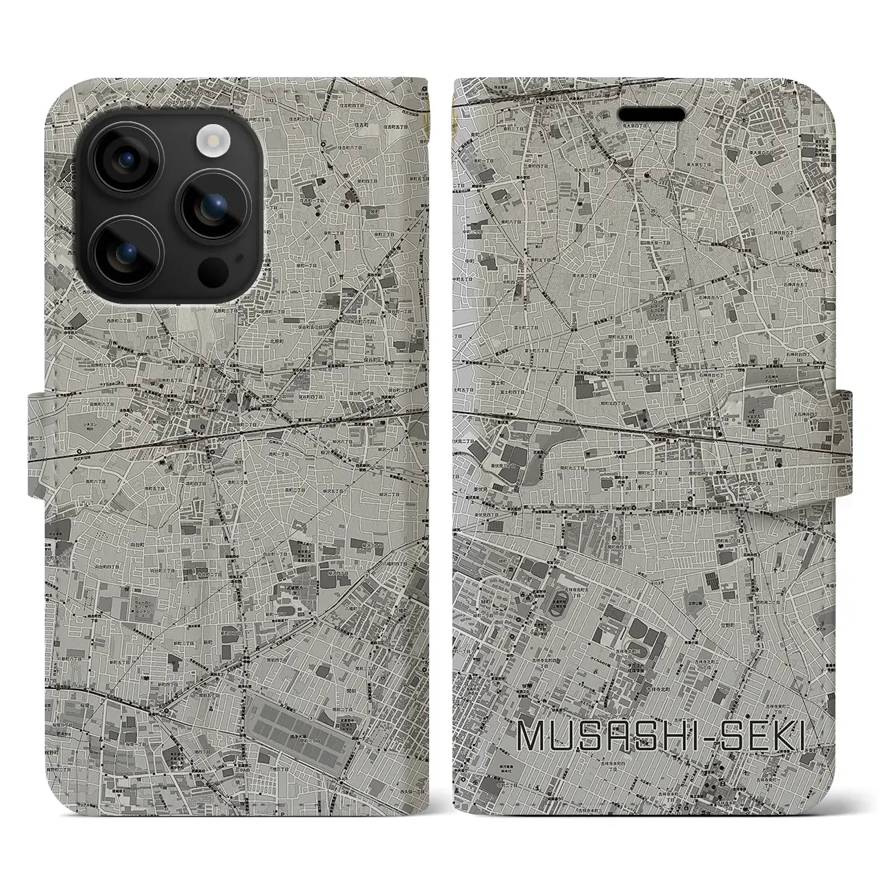 【武蔵関(東京都)】地図柄iPhoneケース(手帳タイプ)モノトーン・iPhone 16 用