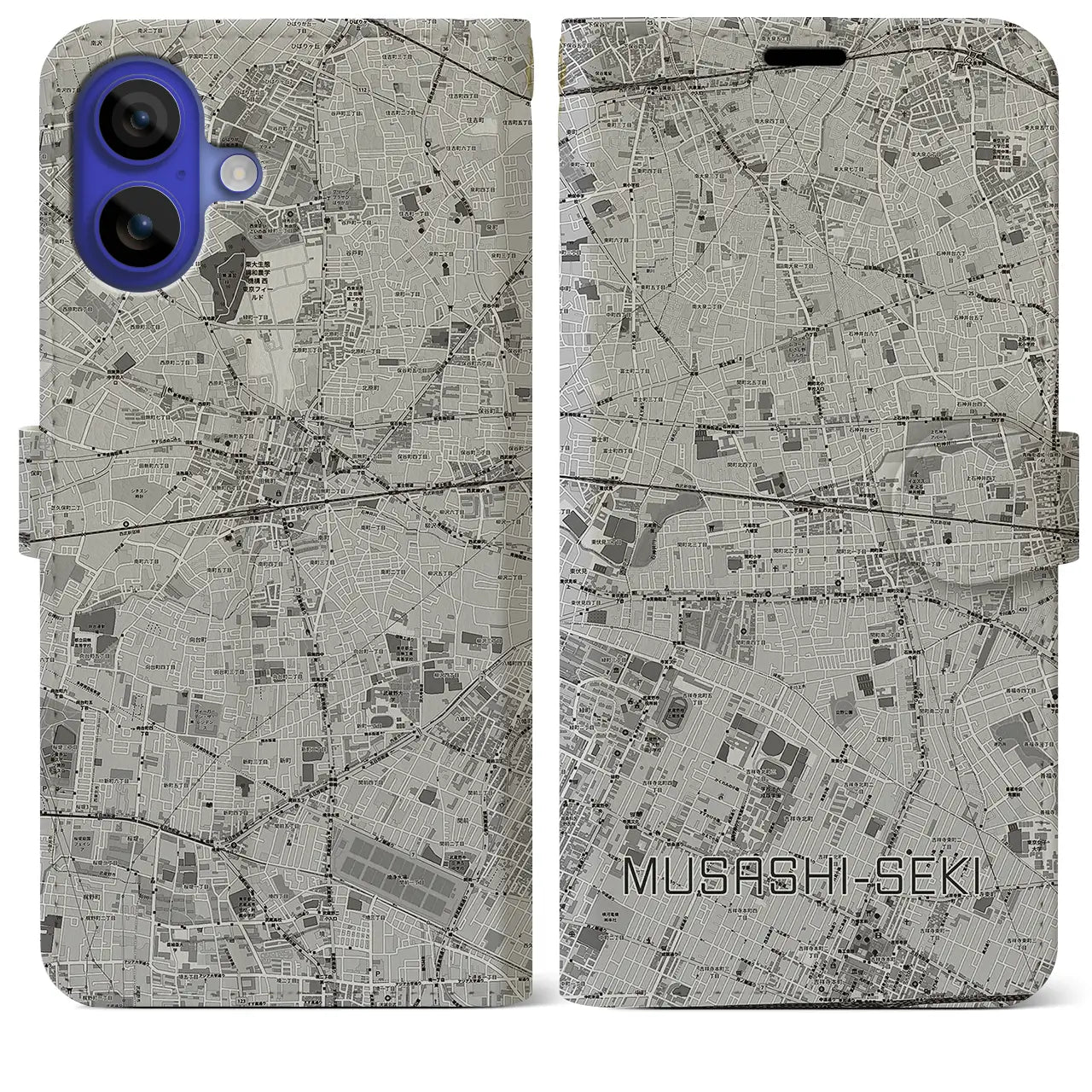 【武蔵関(東京都)】地図柄iPhoneケース(手帳タイプ)モノトーン・iPhone 16 Pro Max 用