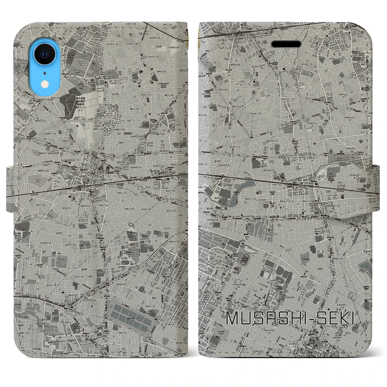 【武蔵関(東京都)】地図柄iPhoneケース(手帳タイプ)モノトーン・iPhone XR 用