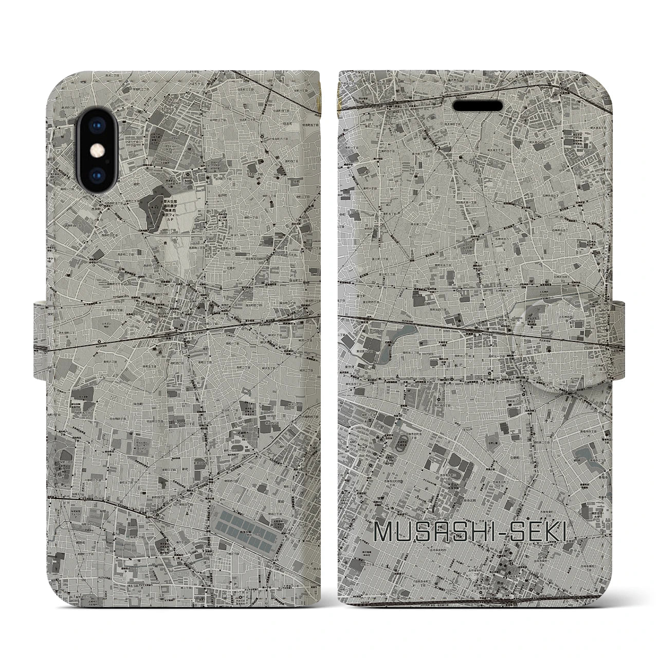 【武蔵関(東京都)】地図柄iPhoneケース(手帳タイプ)モノトーン・iPhone XS / X 用