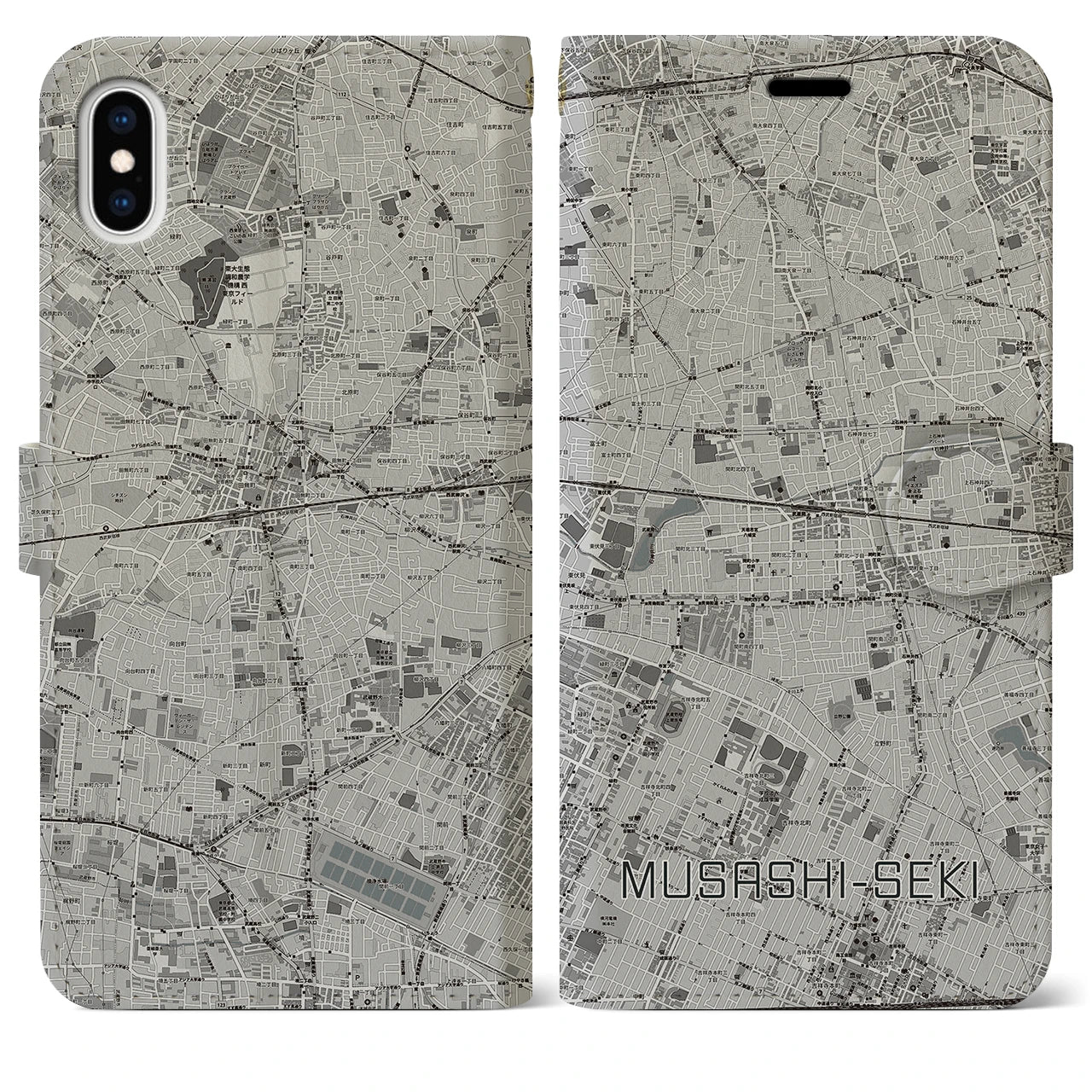 【武蔵関(東京都)】地図柄iPhoneケース(手帳タイプ)モノトーン・iPhone XS Max 用