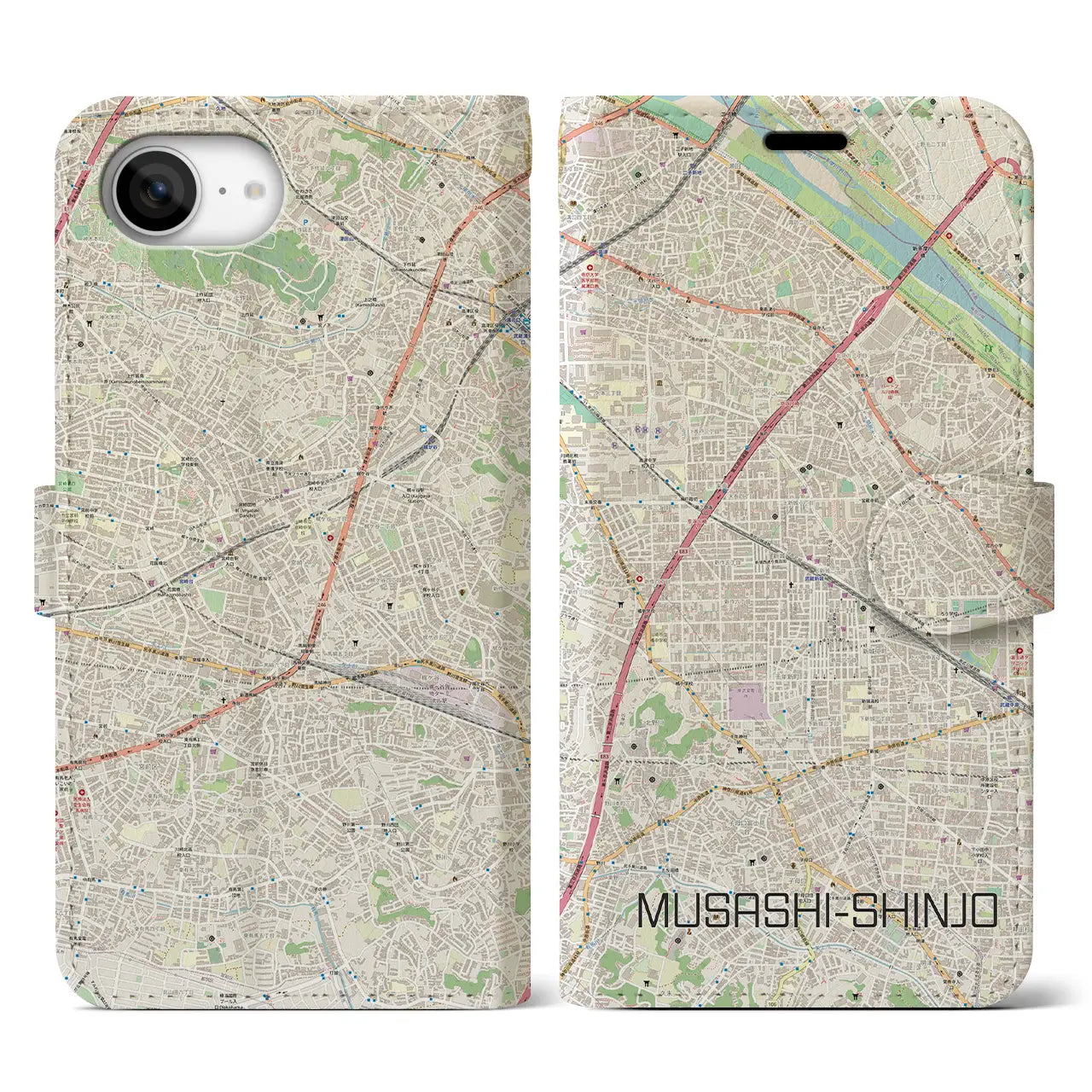 【武蔵新城(神奈川県)】地図柄iPhoneケース(手帳タイプ)