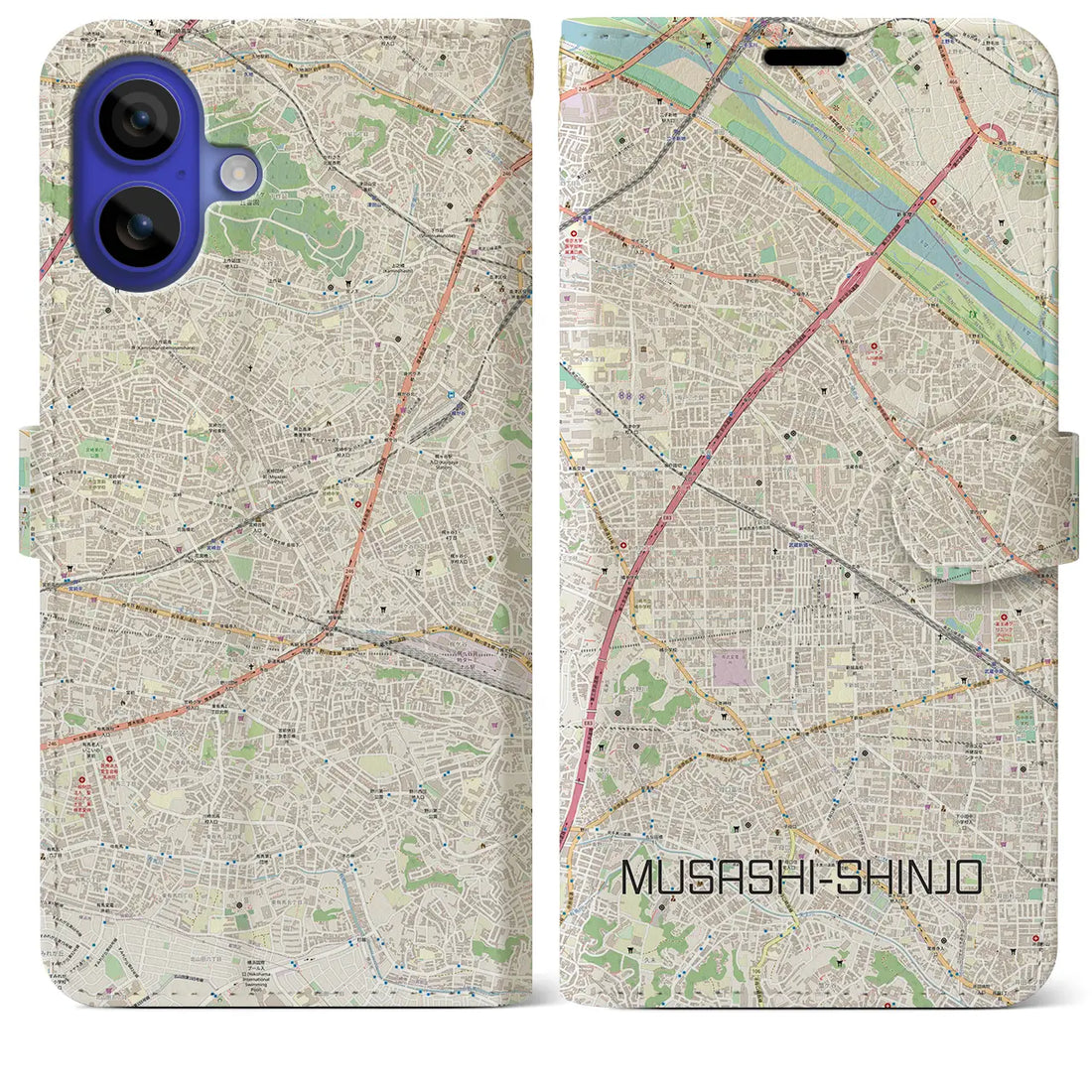 【武蔵新城(神奈川県)】地図柄iPhoneケース(手帳タイプ)ナチュラル・iPhone 16 Pro Max 用