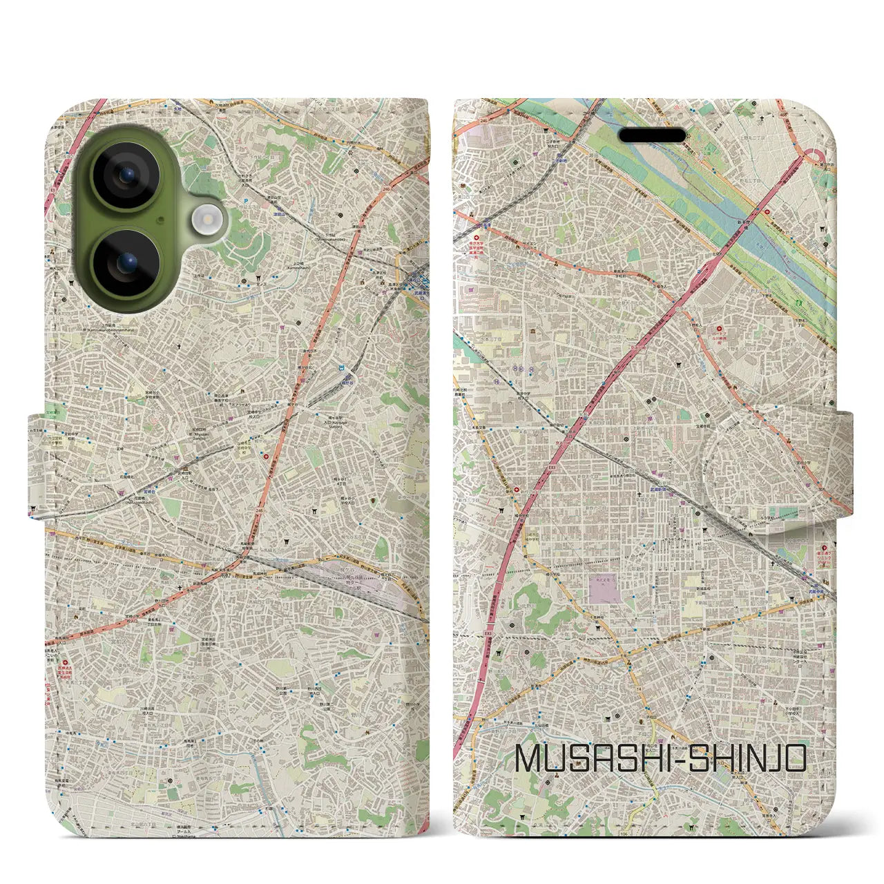 【武蔵新城(神奈川県)】地図柄iPhoneケース(手帳タイプ)