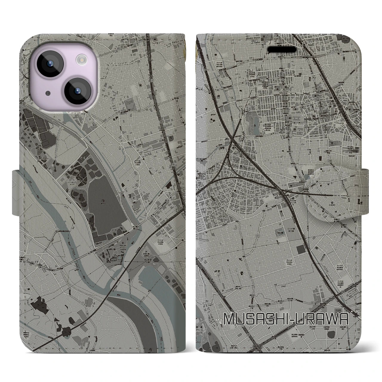 【武蔵浦和(埼玉県)】地図柄iPhoneケース(手帳タイプ)