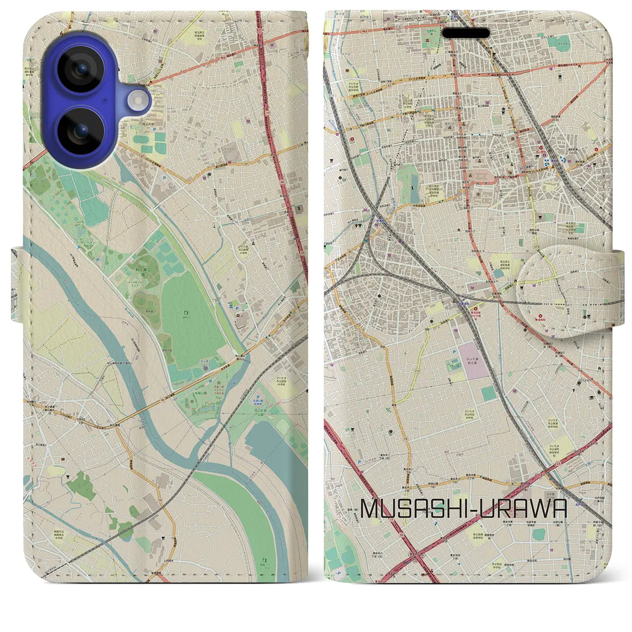 【武蔵浦和(埼玉県)】地図柄iPhoneケース(手帳タイプ)ナチュラル・iPhone 16 Pro Max 用