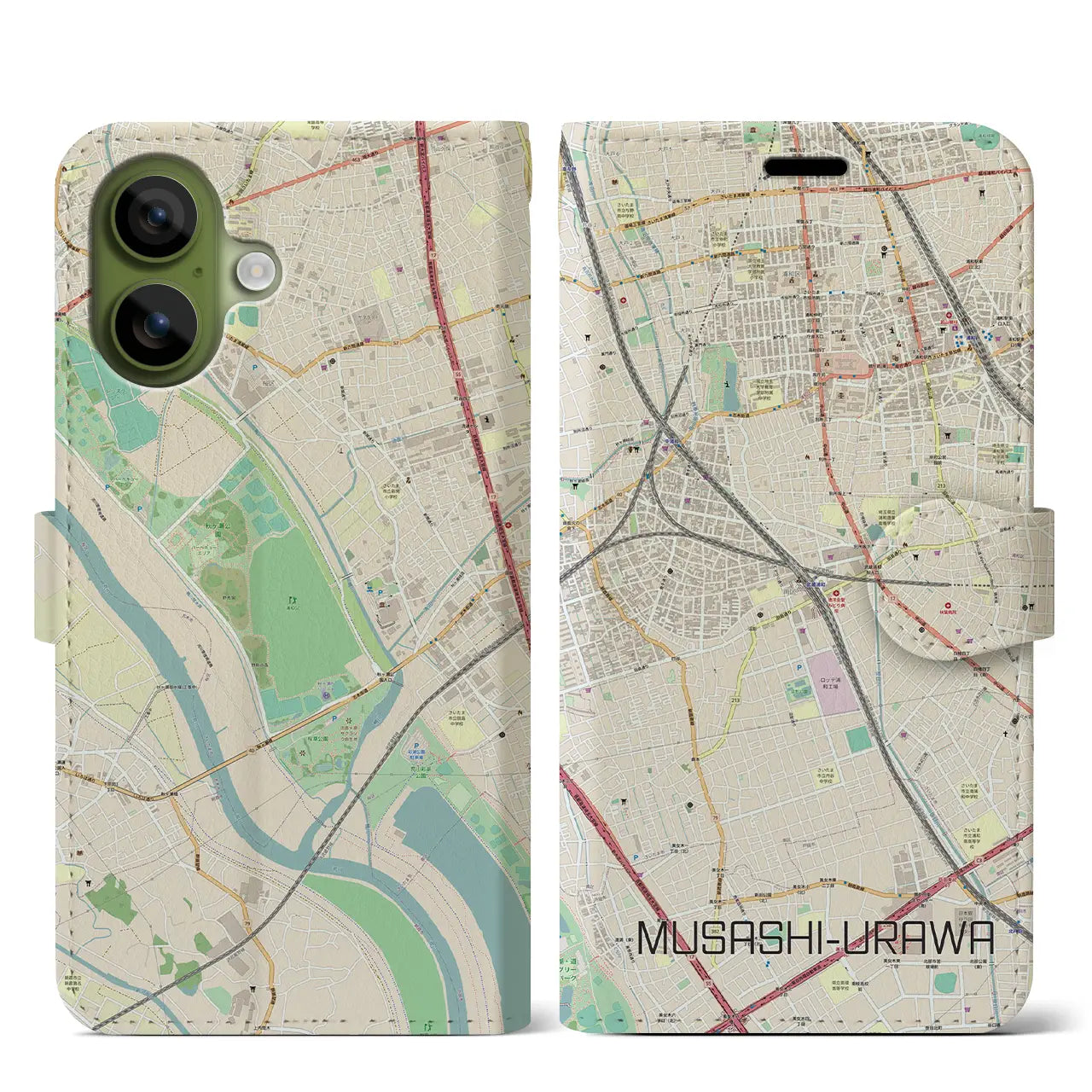 【武蔵浦和(埼玉県)】地図柄iPhoneケース(手帳タイプ)