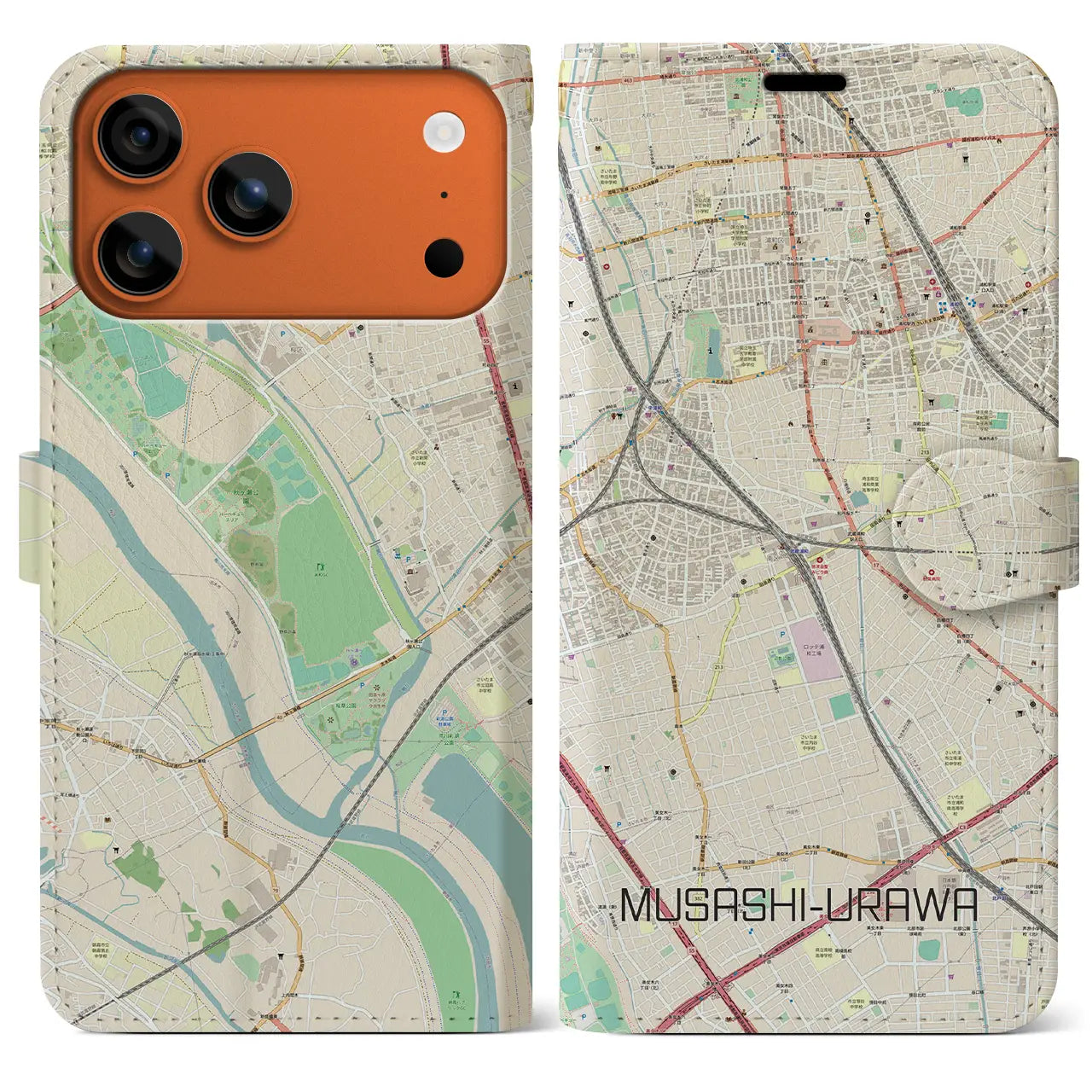 【武蔵浦和(埼玉県)】地図柄iPhoneケース(手帳タイプ)