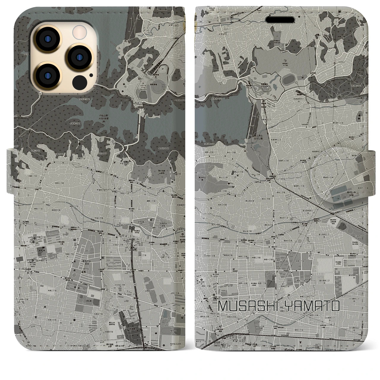 【武蔵大和(東京都)】地図柄iPhoneケース(手帳タイプ)モノトーン・iPhone 12 Pro Max 用