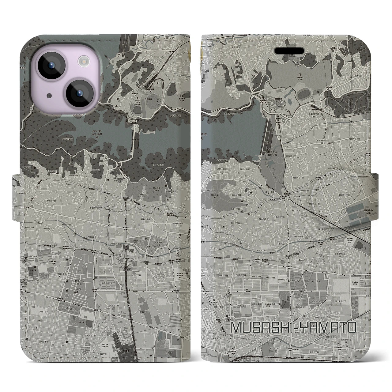 【武蔵大和(東京都)】地図柄iPhoneケース(手帳タイプ)