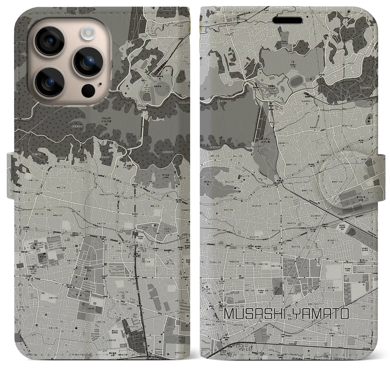 【武蔵大和(東京都)】地図柄iPhoneケース(手帳タイプ)