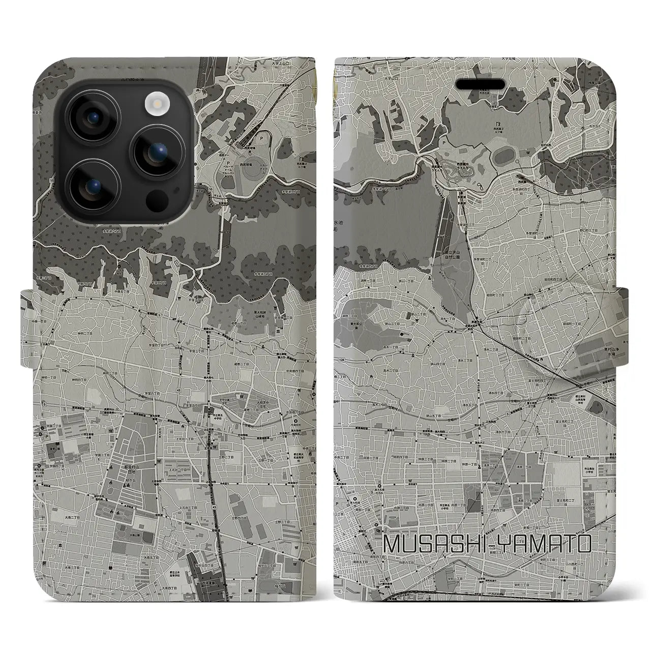 【武蔵大和(東京都)】地図柄iPhoneケース(手帳タイプ)モノトーン・iPhone 16 用