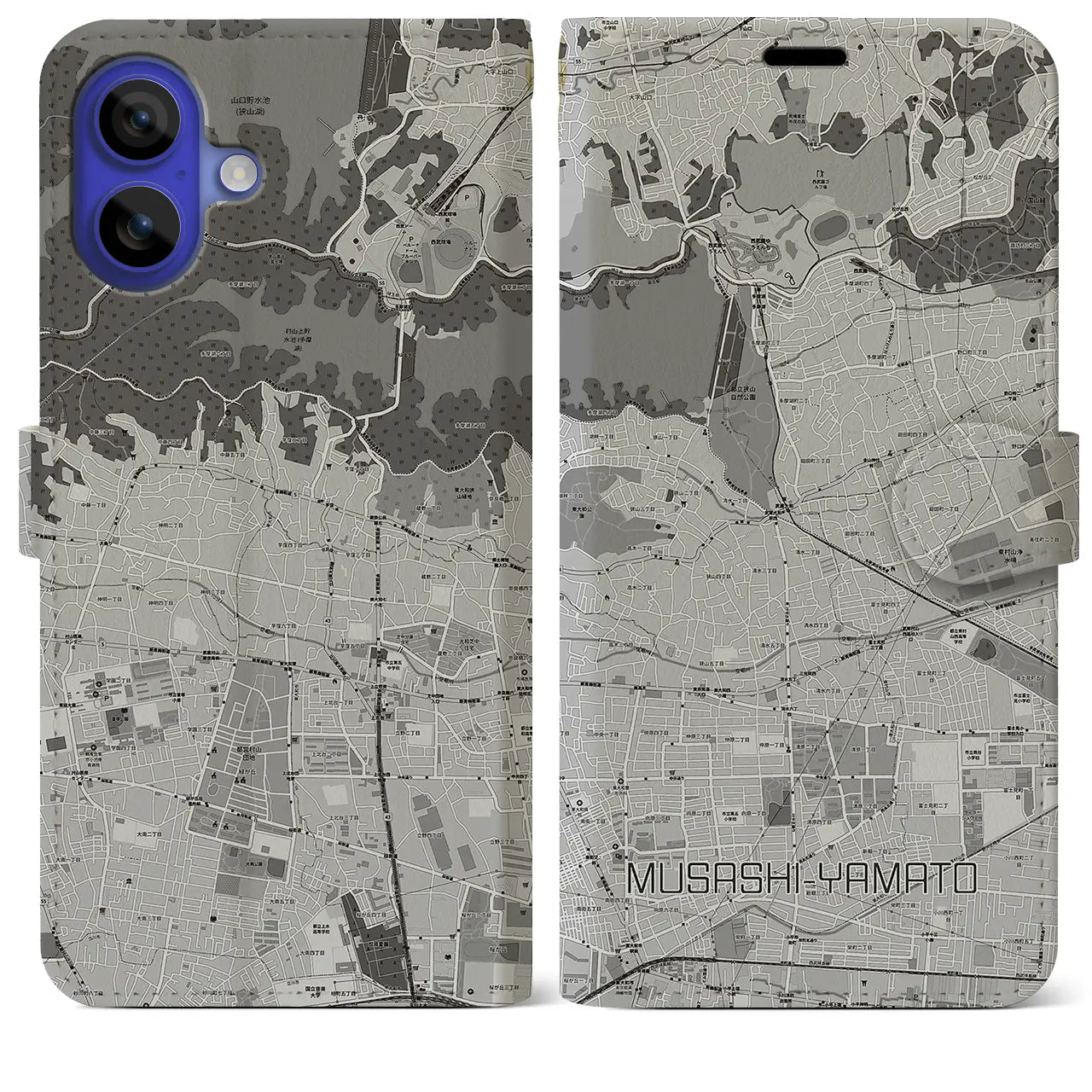 【武蔵大和(東京都)】地図柄iPhoneケース(手帳タイプ)