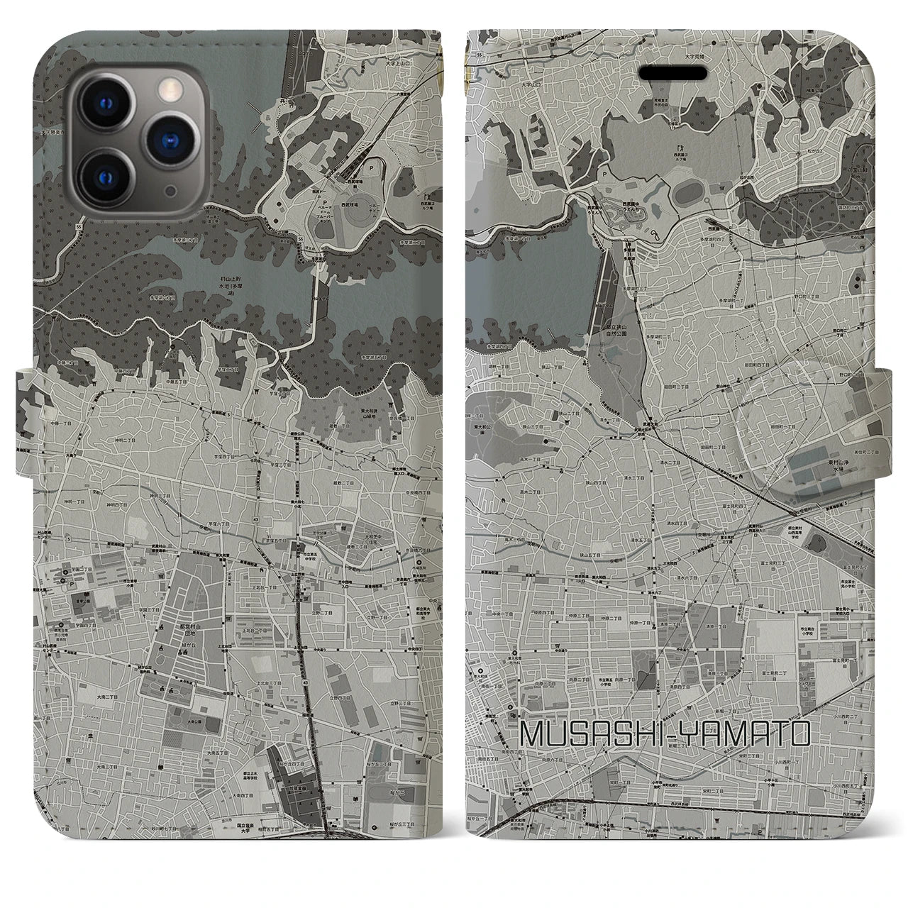 【武蔵大和(東京都)】地図柄iPhoneケース(手帳タイプ)