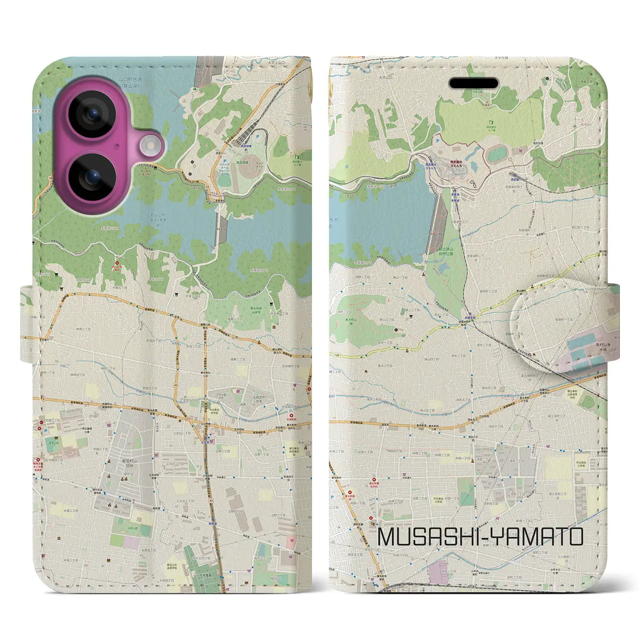 【武蔵大和(東京都)】地図柄iPhoneケース(手帳タイプ)