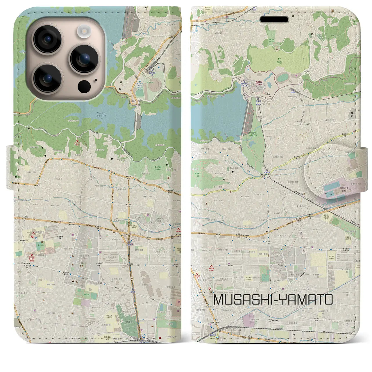 【武蔵大和(東京都)】地図柄iPhoneケース(手帳タイプ)ナチュラル・iPhone 16 Plus 用