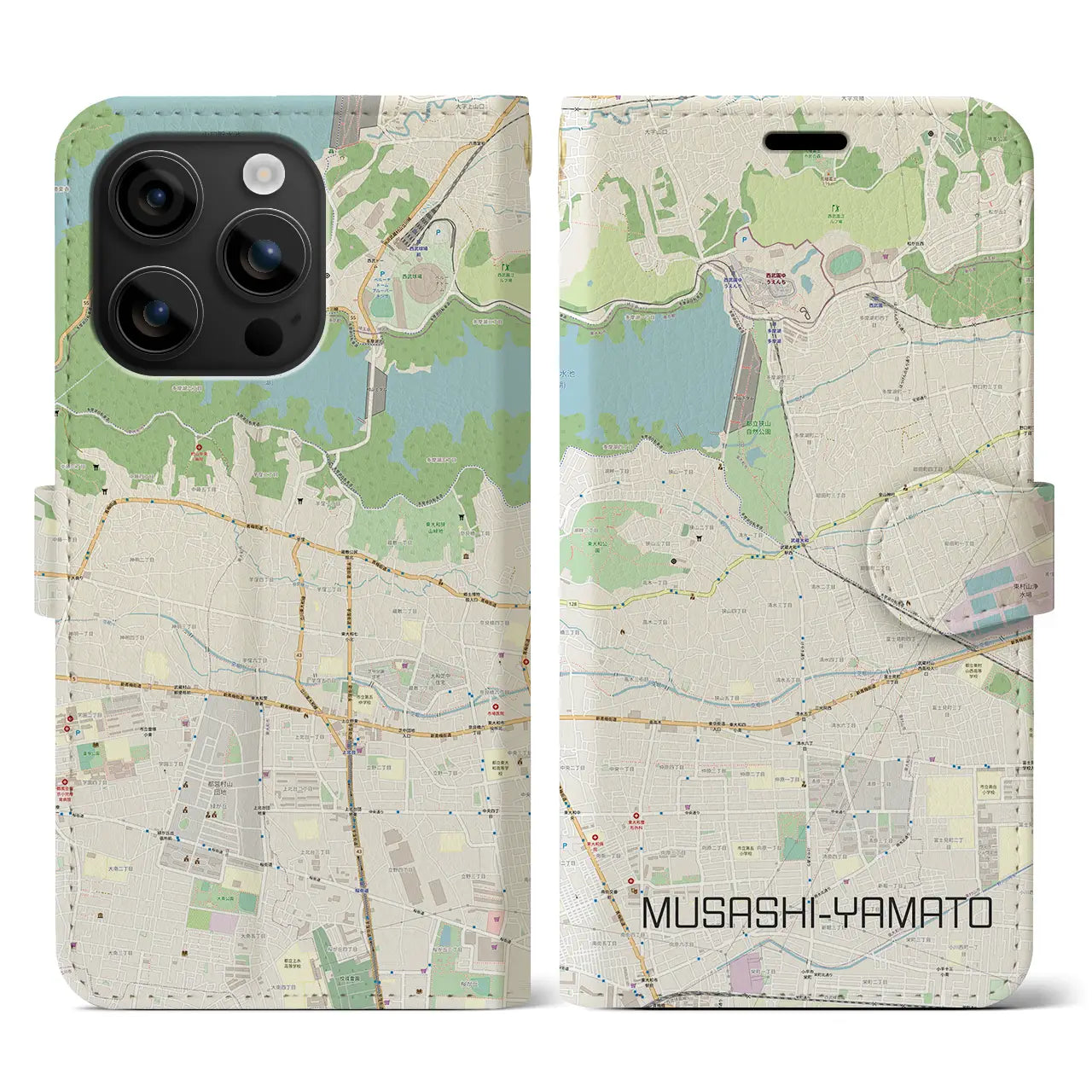 【武蔵大和(東京都)】地図柄iPhoneケース(手帳タイプ)ナチュラル・iPhone 16 用