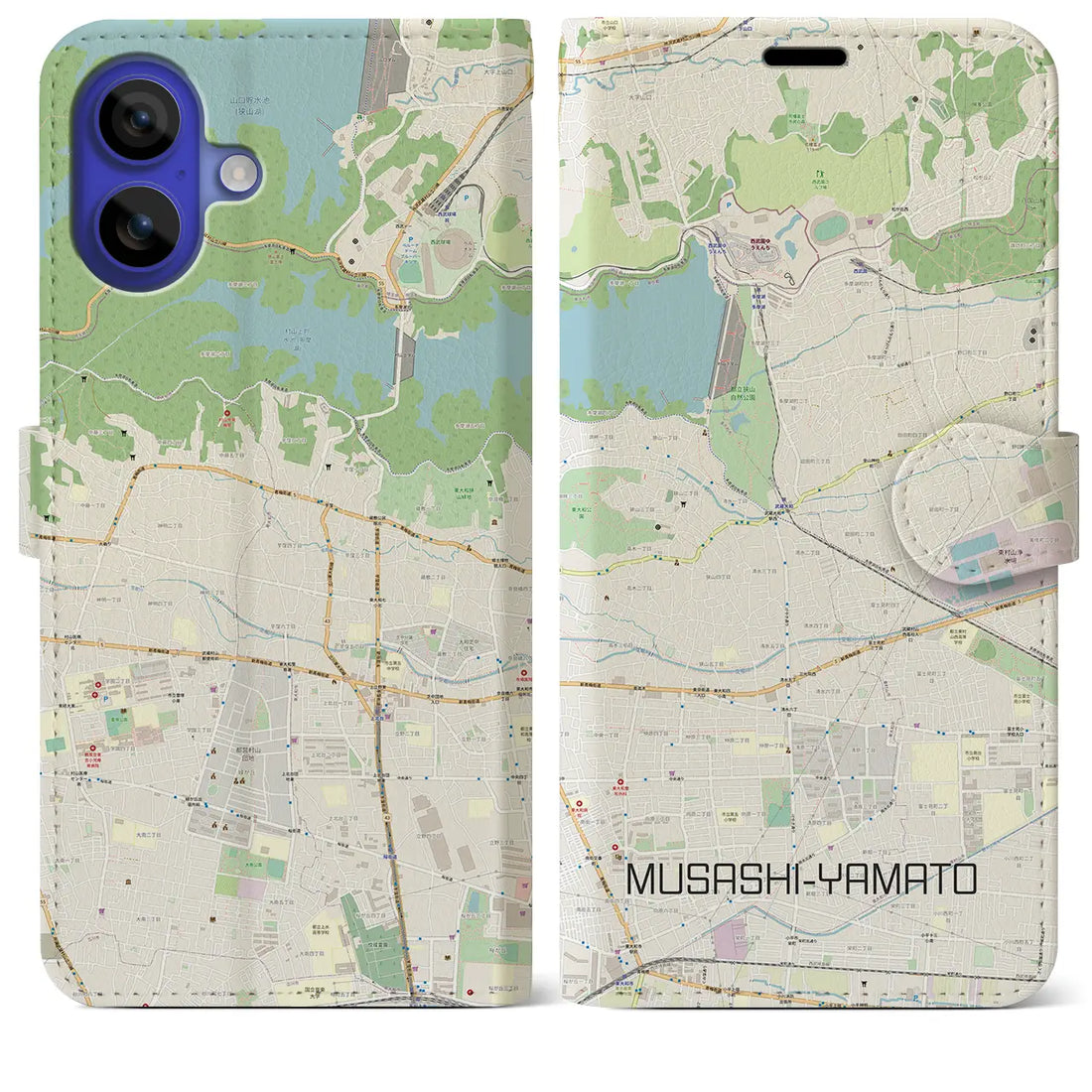 【武蔵大和(東京都)】地図柄iPhoneケース(手帳タイプ)ナチュラル・iPhone 16 Pro Max 用