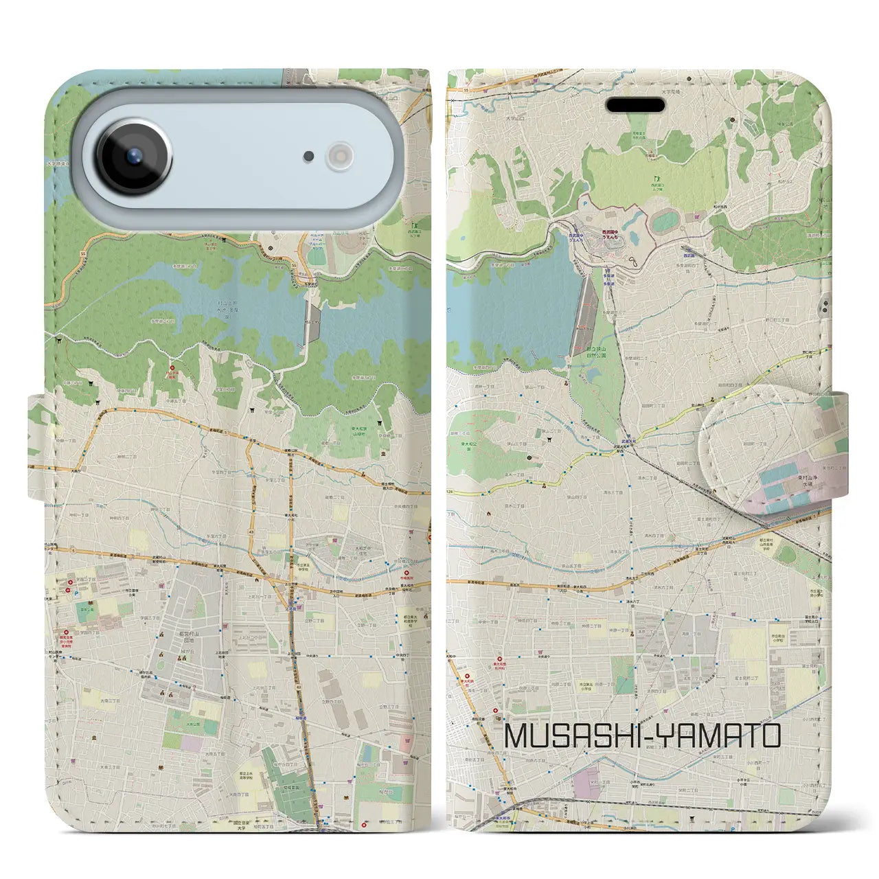 【武蔵大和(東京都)】地図柄iPhoneケース(手帳タイプ)モノトーン・iPhone 17 Pro Max 用