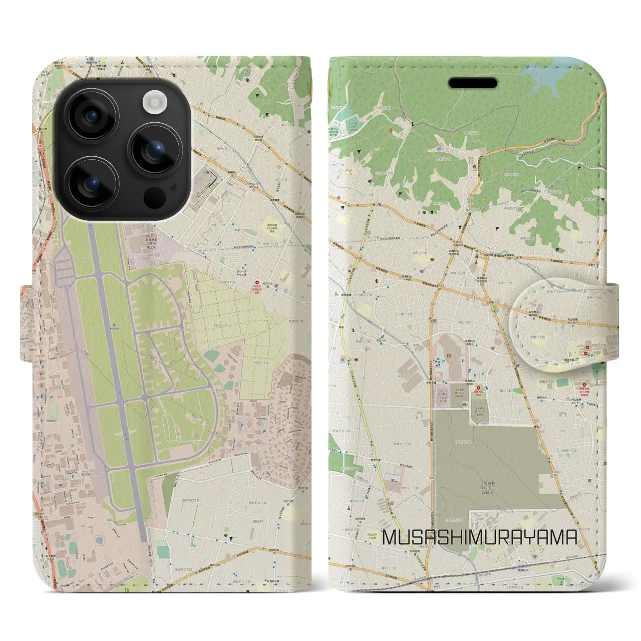 【武蔵村山(東京都)】地図柄iPhoneケース(手帳タイプ)ナチュラル・iPhone 16 用