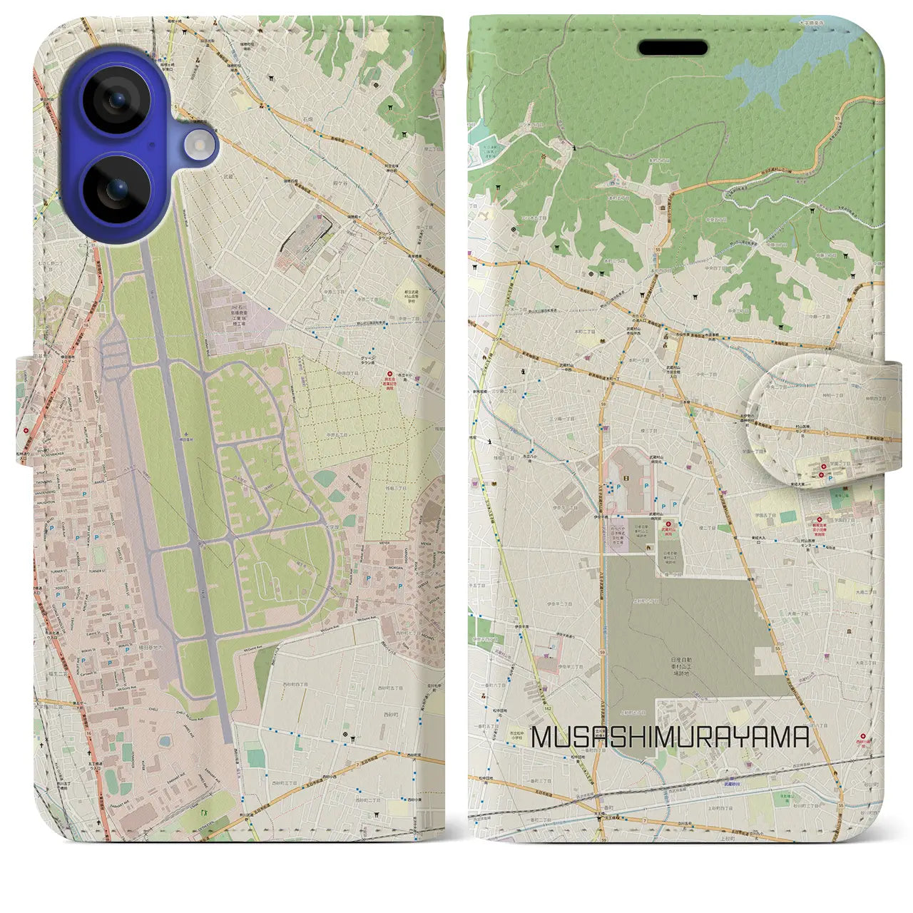 【武蔵村山(東京都)】地図柄iPhoneケース(手帳タイプ)ナチュラル・iPhone 16 Pro Max 用