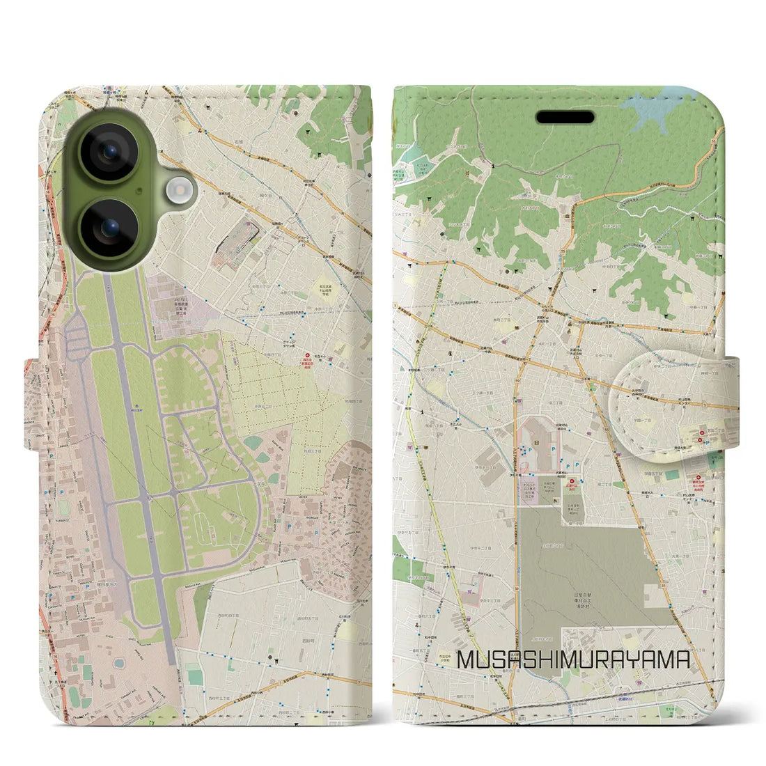 【武蔵村山(東京都)】地図柄iPhoneケース(手帳タイプ)ナチュラル・iPhone 17 Pro Max 用