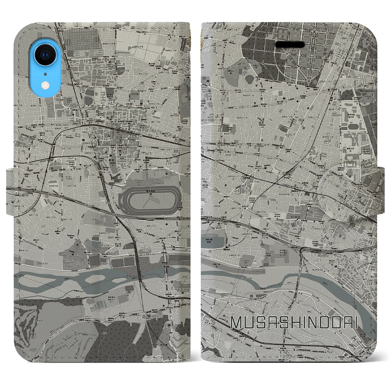 【武蔵野台(東京都)】地図柄iPhoneケース(手帳タイプ)モノトーン・iPhone XR 用