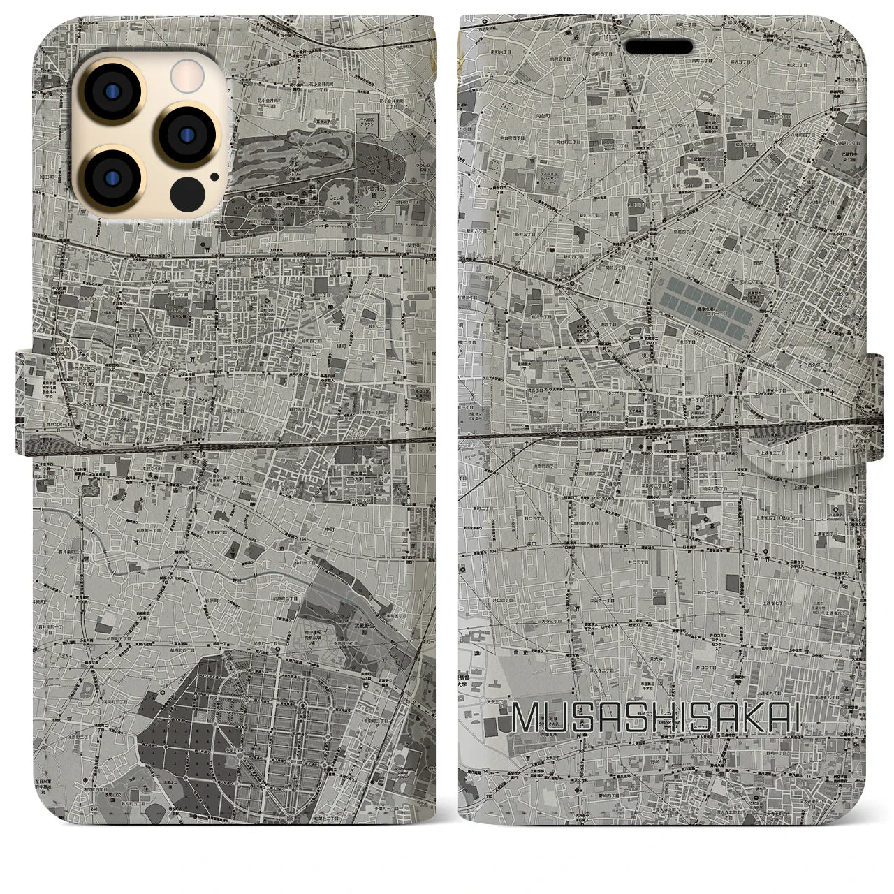【武蔵境2(東京都)】地図柄iPhoneケース(手帳タイプ)モノトーン・iPhone 12 Pro Max 用