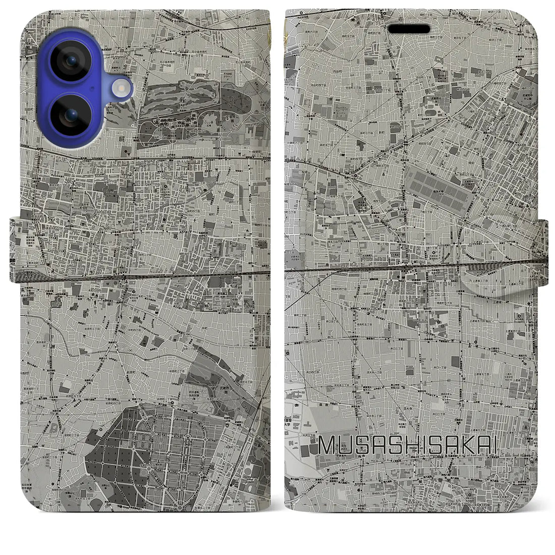 【武蔵境2(東京都)】地図柄iPhoneケース(手帳タイプ)モノトーン・iPhone 16 Pro Max 用