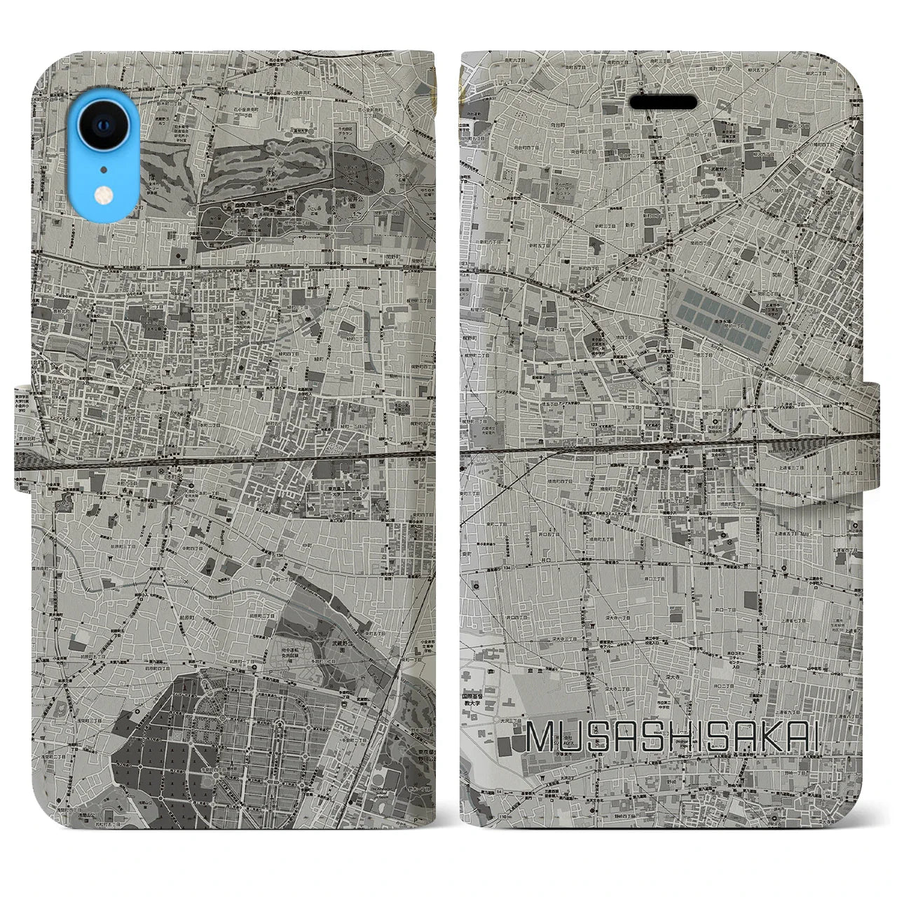 【武蔵境2(東京都)】地図柄iPhoneケース(手帳タイプ)モノトーン・iPhone XR 用