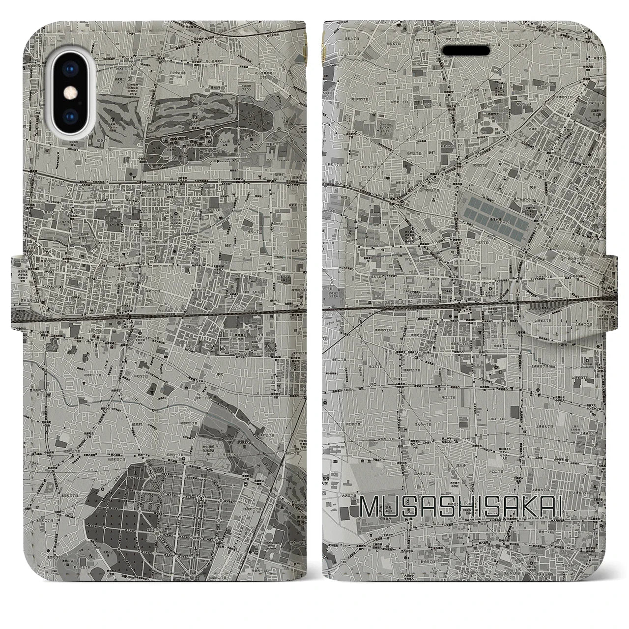 【武蔵境2(東京都)】地図柄iPhoneケース(手帳タイプ)モノトーン・iPhone XS Max 用