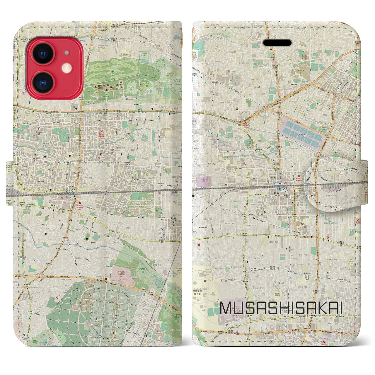 【武蔵境2(東京都)】地図柄iPhoneケース(手帳タイプ)ナチュラル・iPhone 11 用