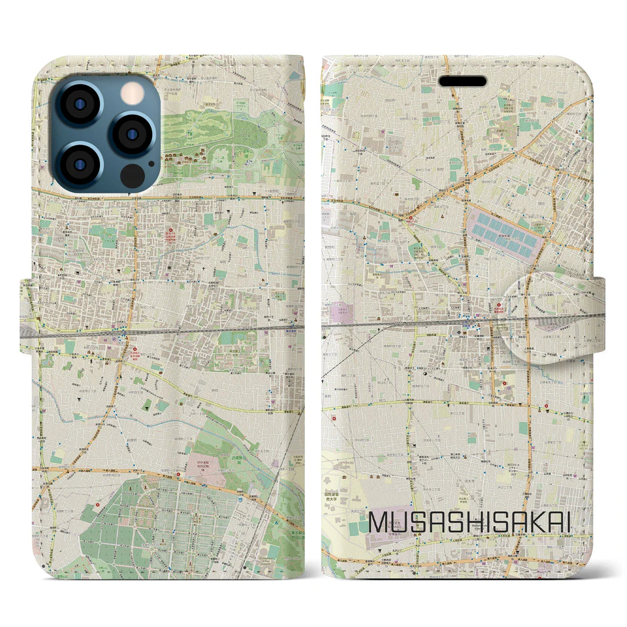 【武蔵境2(東京都)】地図柄iPhoneケース(手帳タイプ)ナチュラル・iPhone 12 / 12 Pro 用