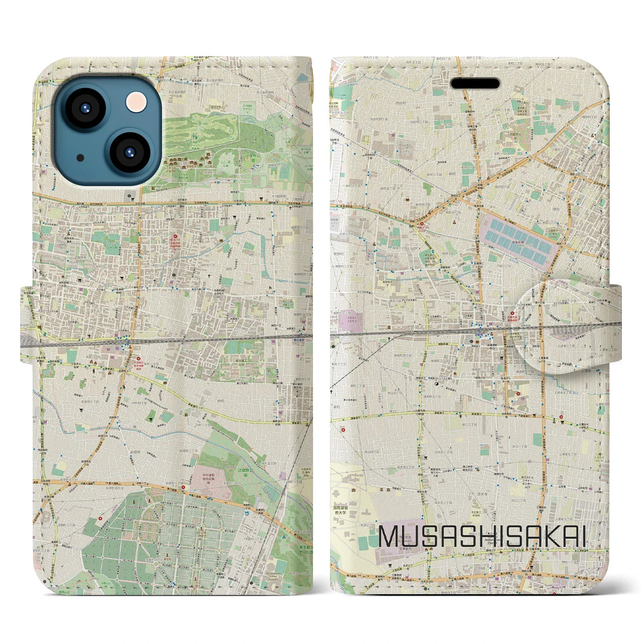 【武蔵境2(東京都)】地図柄iPhoneケース(手帳タイプ)ナチュラル・iPhone 13 用