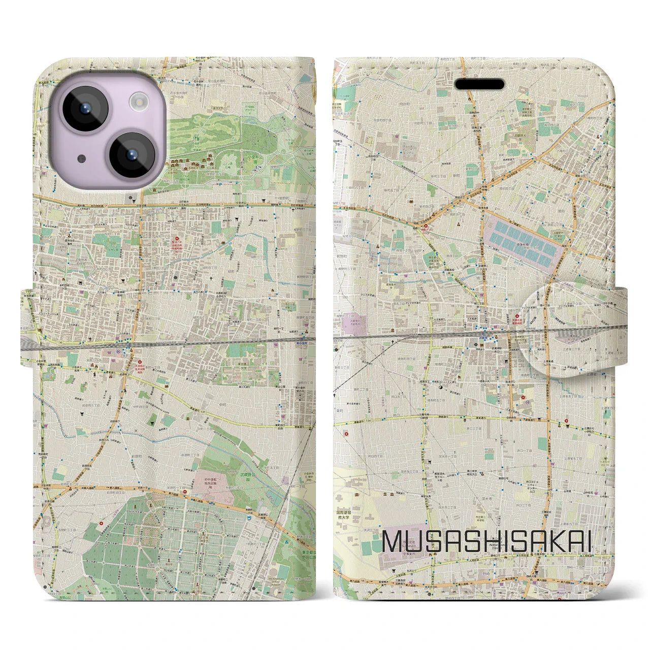 【武蔵境2(東京都)】地図柄iPhoneケース(手帳タイプ)ナチュラル・iPhone 14 用