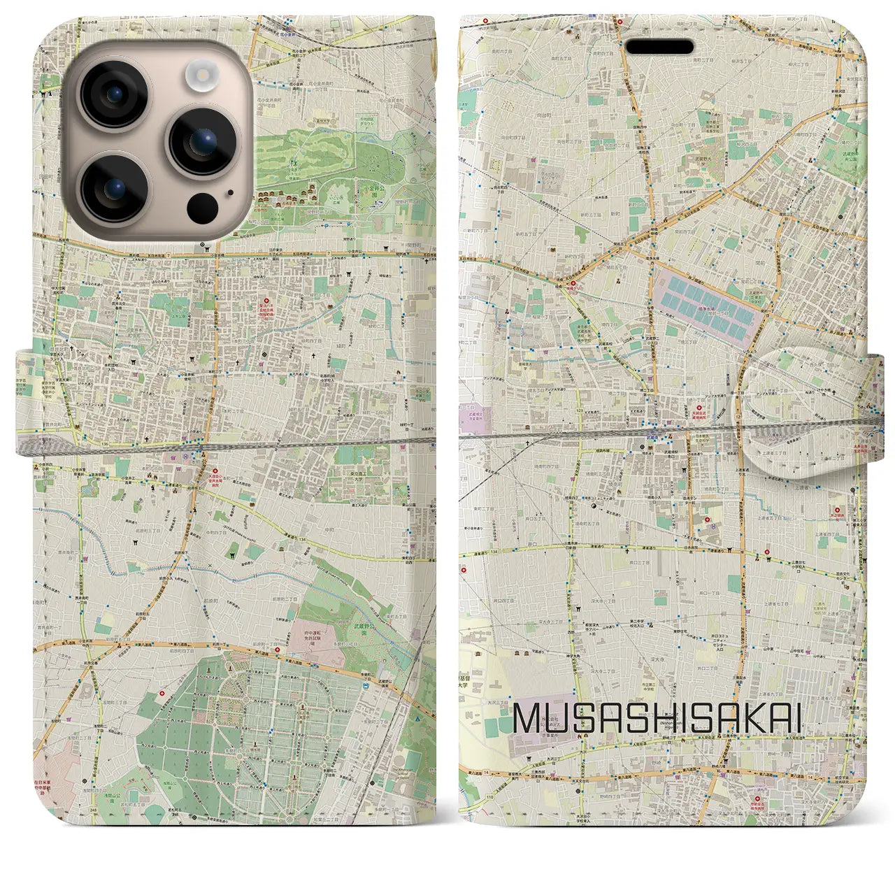 【武蔵境2(東京都)】地図柄iPhoneケース(手帳タイプ)ナチュラル・iPhone 16 Plus 用