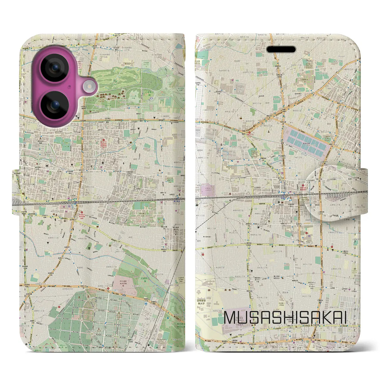 【武蔵境2(東京都)】地図柄iPhoneケース(手帳タイプ)ナチュラル・iPhone 16 Pro 用