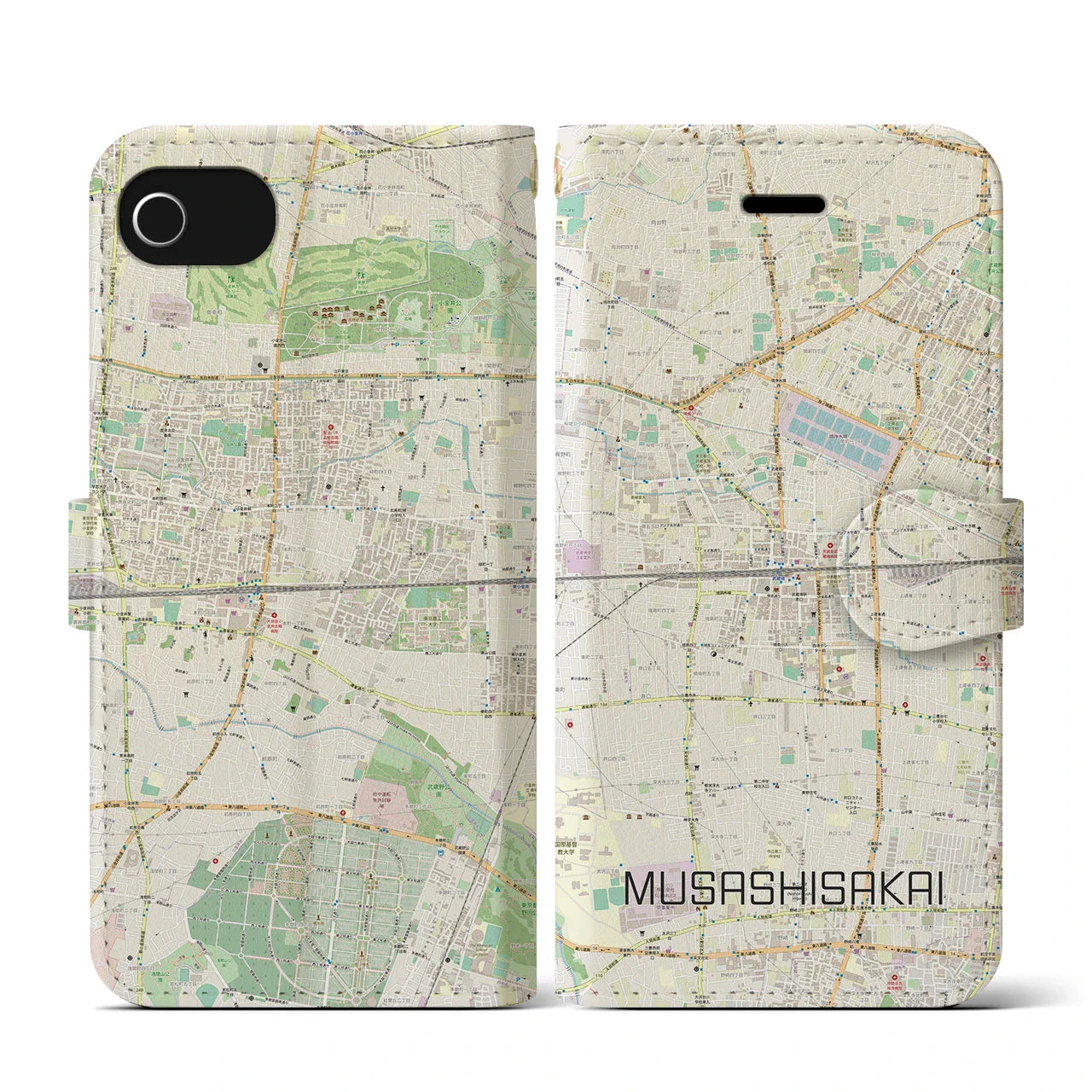 【武蔵境2(東京都)】地図柄iPhoneケース(手帳タイプ)ナチュラル・iPhone SE(第3 / 第2世代) / 8 / 7 / 6s / 6 用