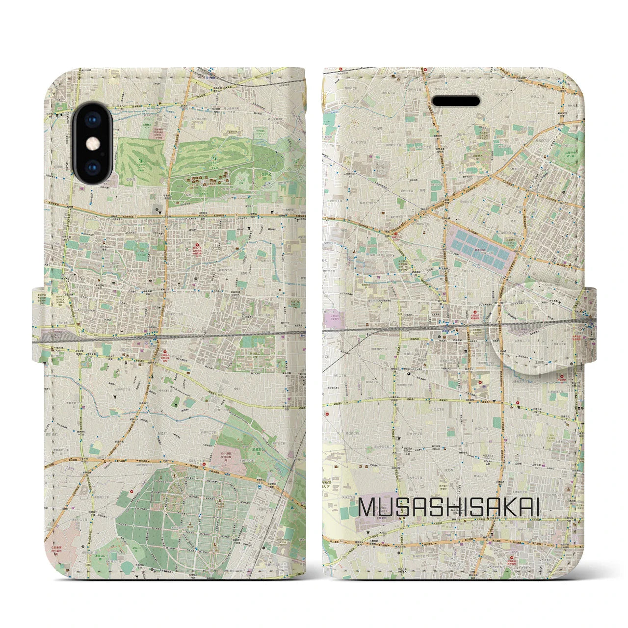 【武蔵境2(東京都)】地図柄iPhoneケース(手帳タイプ)ナチュラル・iPhone XS / X 用