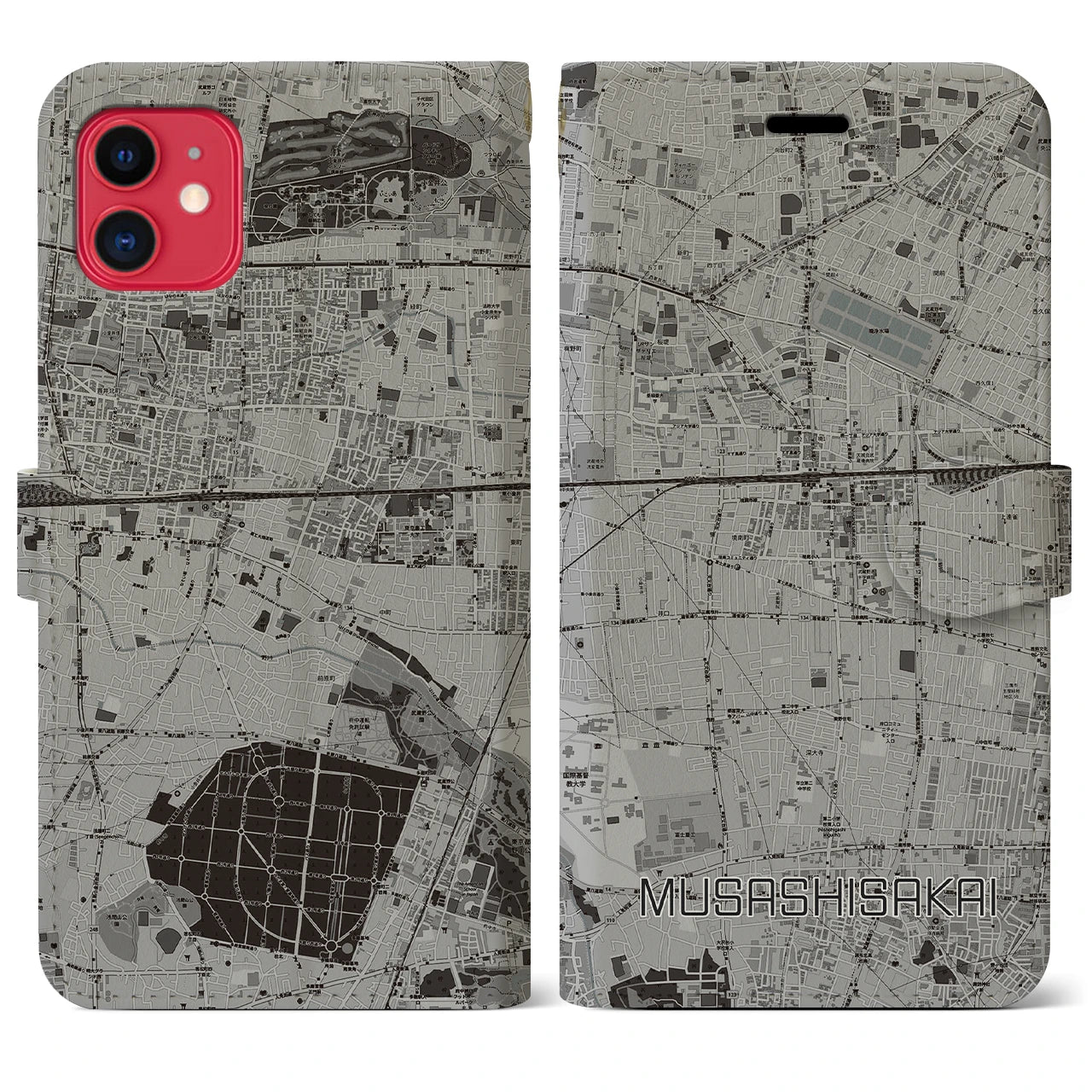 【武蔵境(東京都)】地図柄iPhoneケース(手帳タイプ)モノトーン・iPhone 11 用