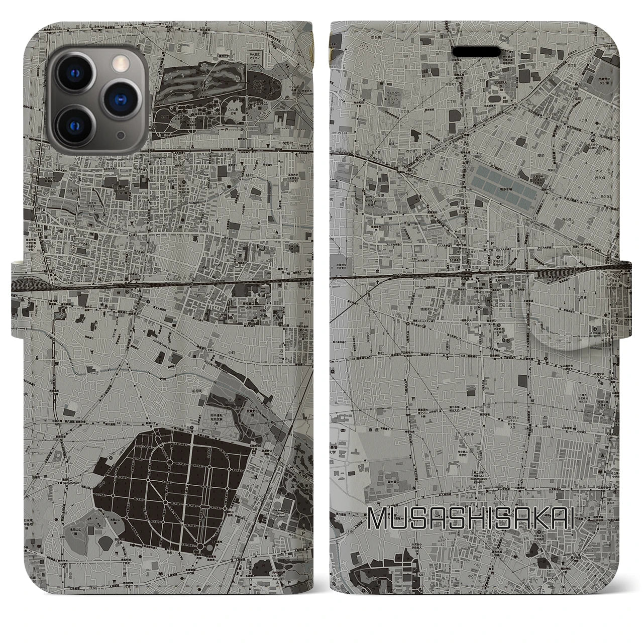 【武蔵境(東京都)】地図柄iPhoneケース(手帳タイプ)モノトーン・iPhone 11 Pro Max 用
