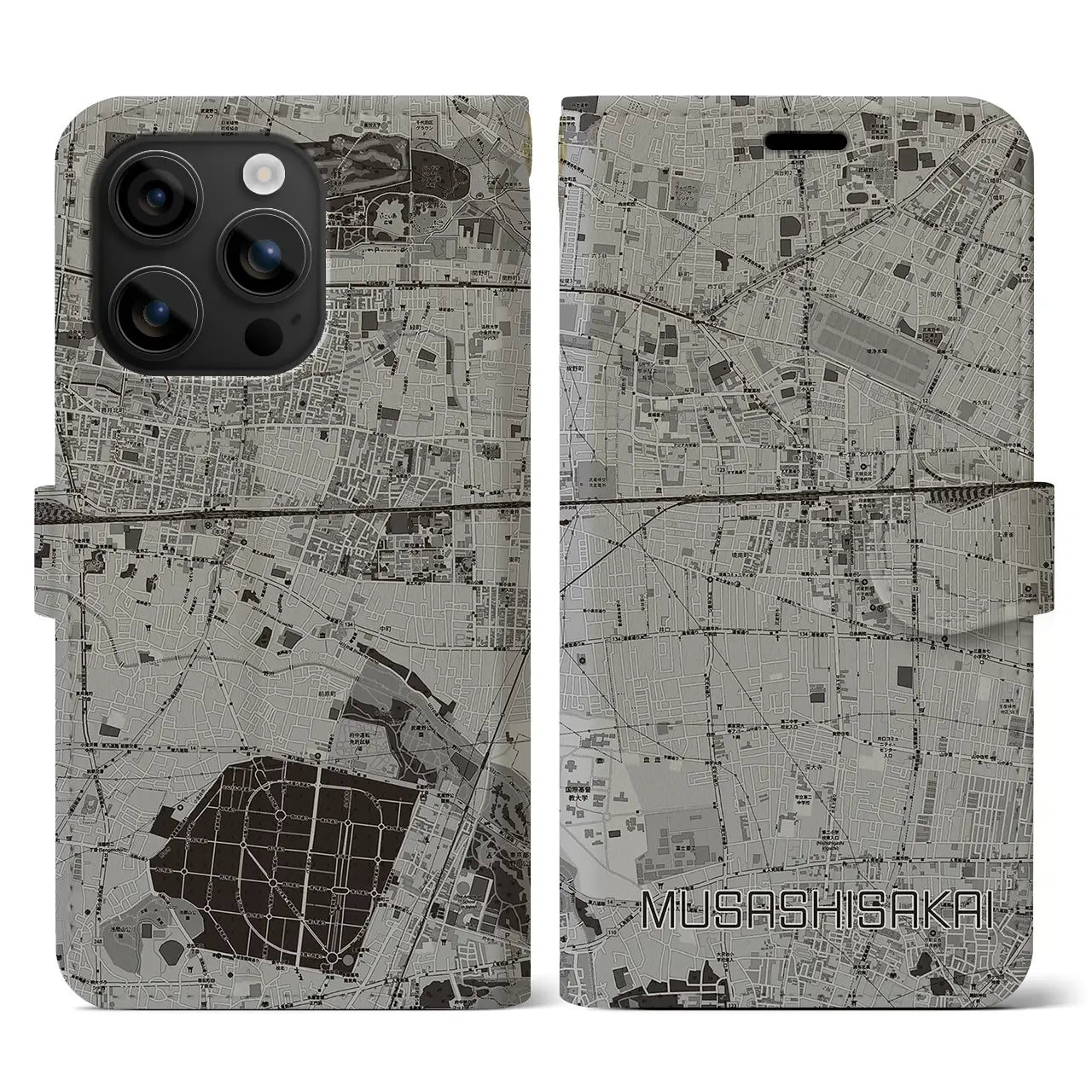 【武蔵境(東京都)】地図柄iPhoneケース(手帳タイプ)モノトーン・iPhone 16 用