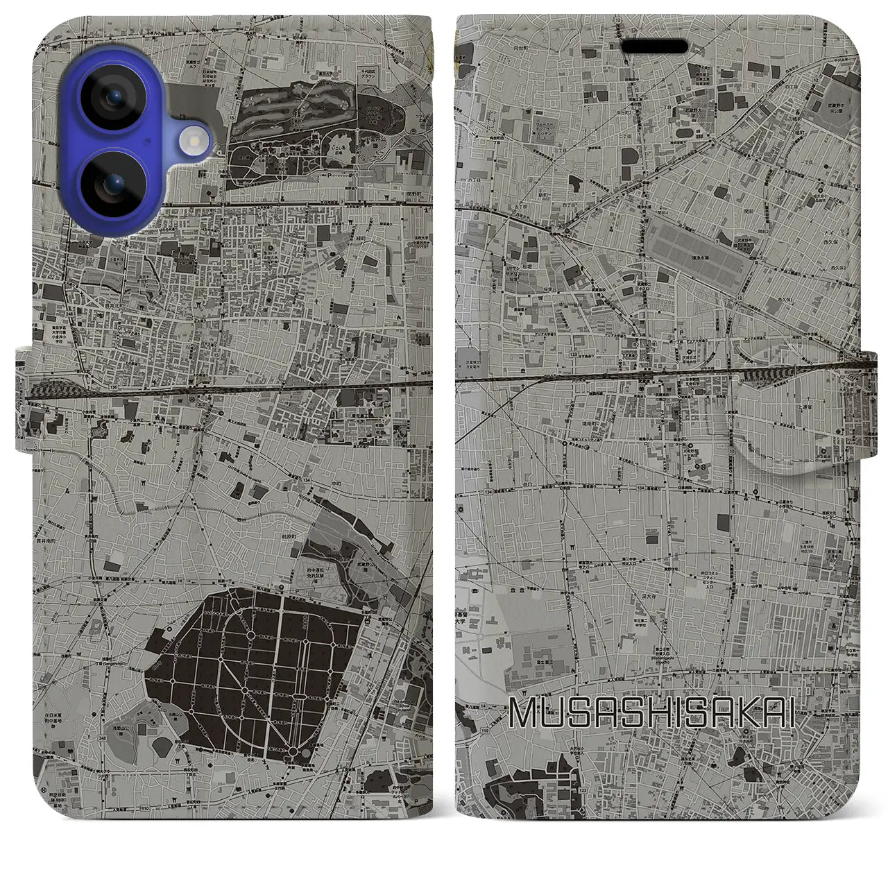【武蔵境(東京都)】地図柄iPhoneケース(手帳タイプ)モノトーン・iPhone 16 Pro Max 用