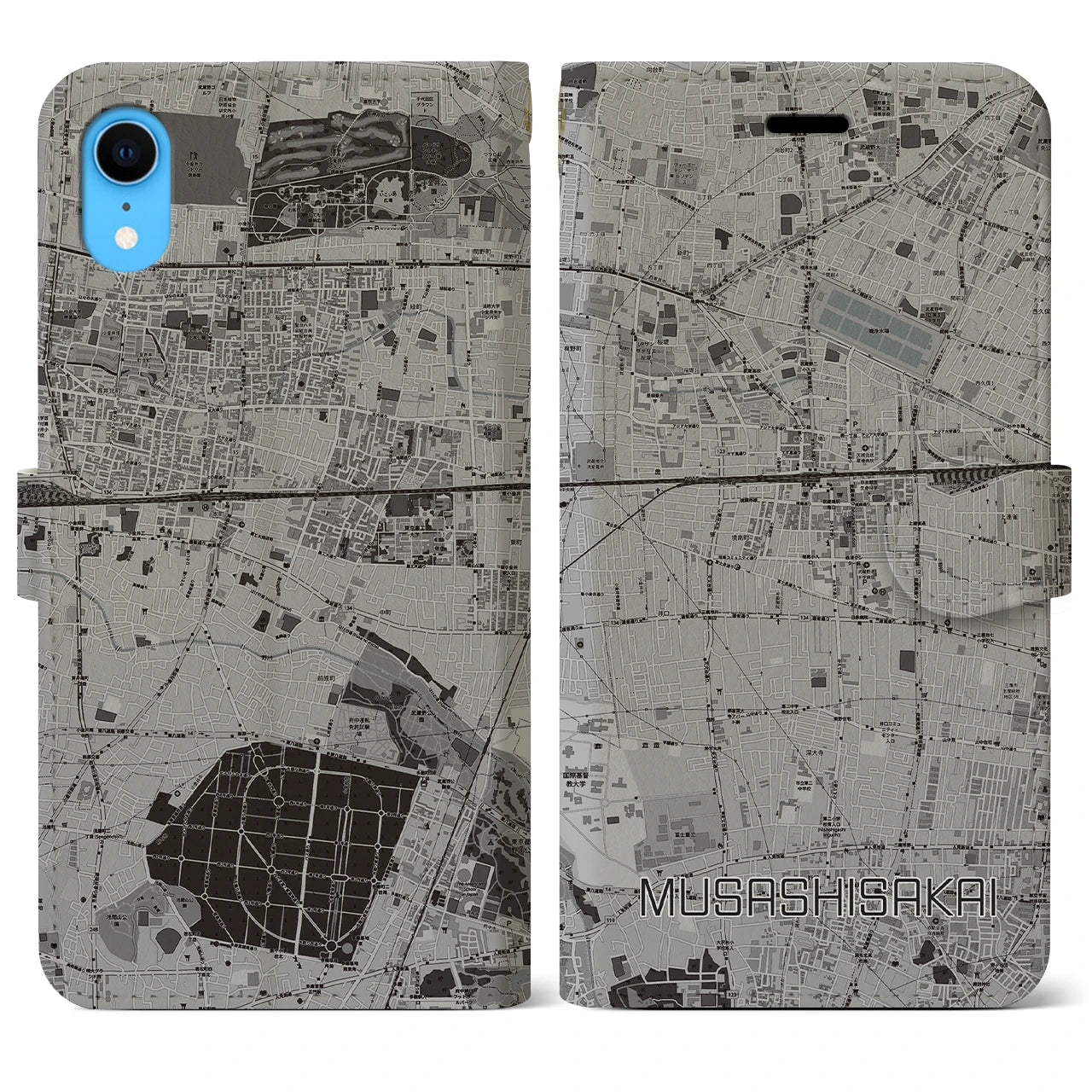 【武蔵境(東京都)】地図柄iPhoneケース(手帳タイプ)モノトーン・iPhone XR 用
