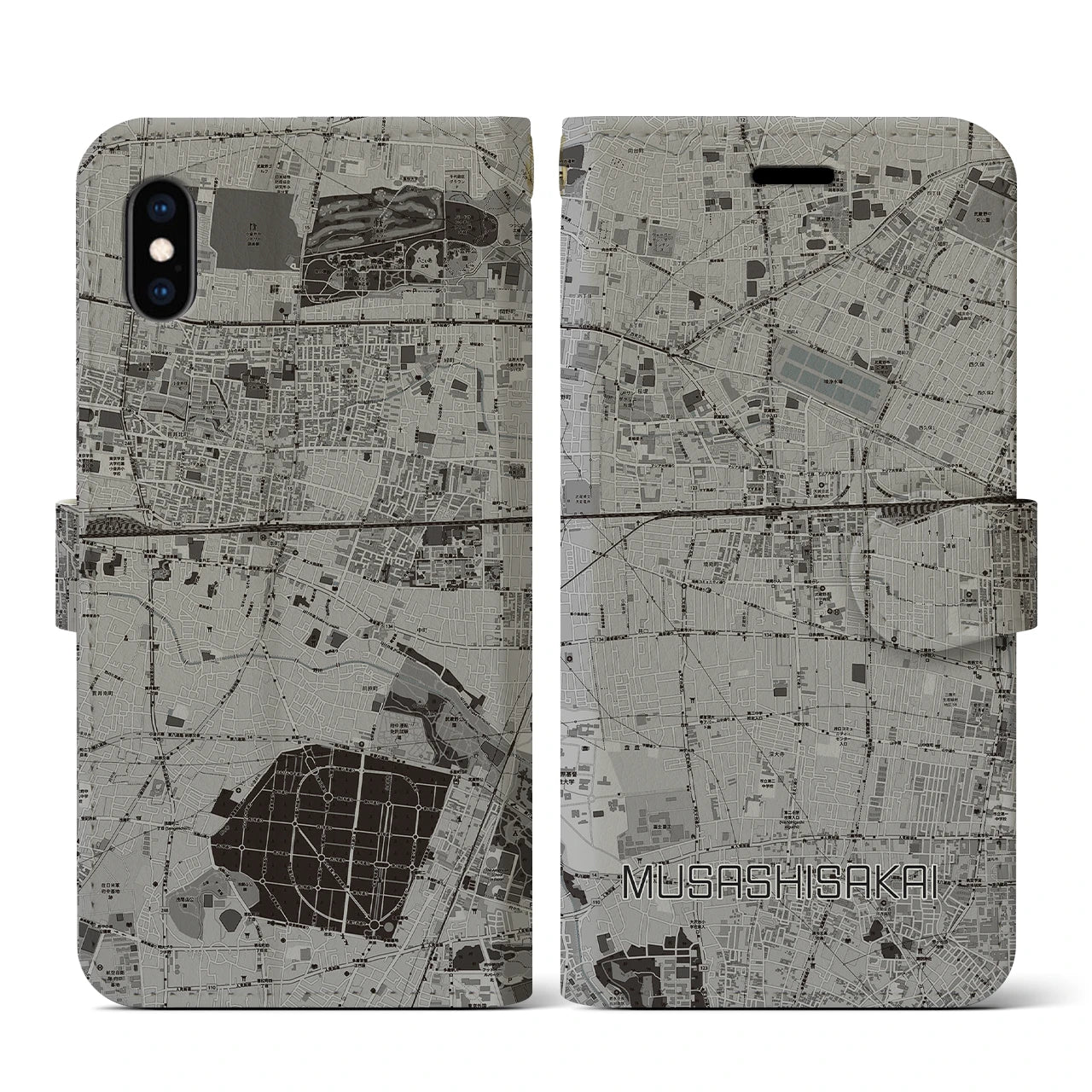 【武蔵境(東京都)】地図柄iPhoneケース(手帳タイプ)モノトーン・iPhone XS / X 用