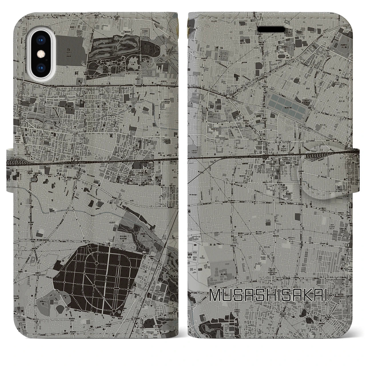 【武蔵境(東京都)】地図柄iPhoneケース(手帳タイプ)モノトーン・iPhone XS Max 用
