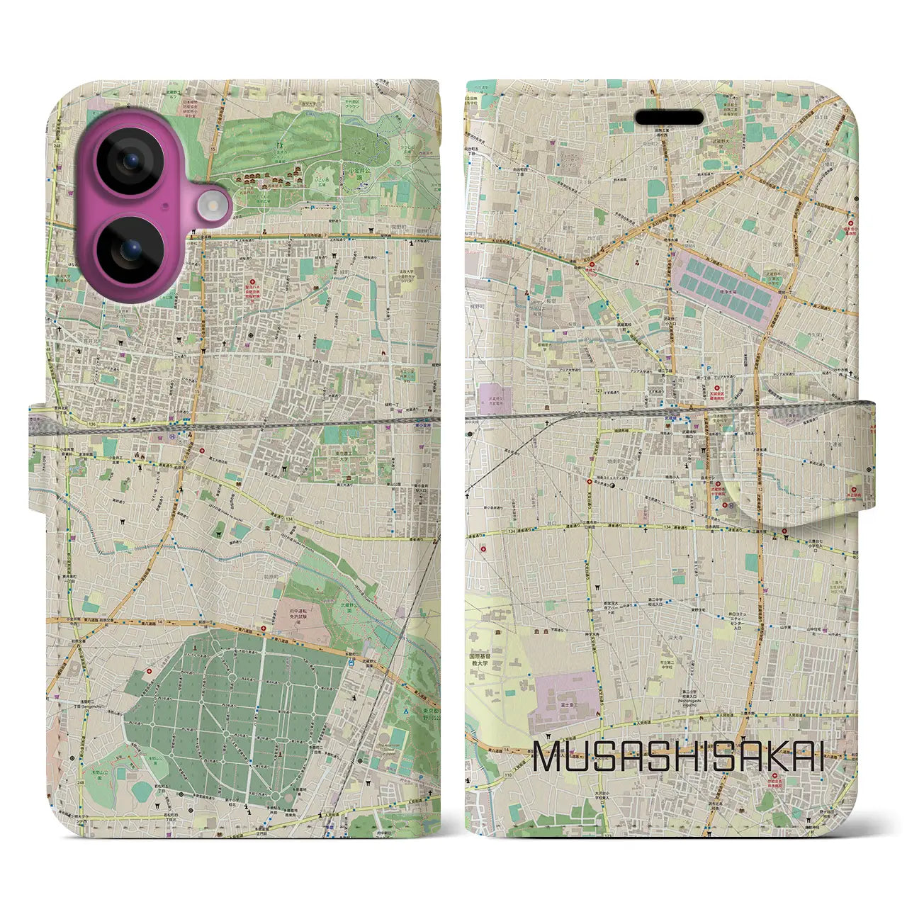 【武蔵境(東京都)】地図柄iPhoneケース(手帳タイプ)ナチュラル・iPhone 16 Pro 用