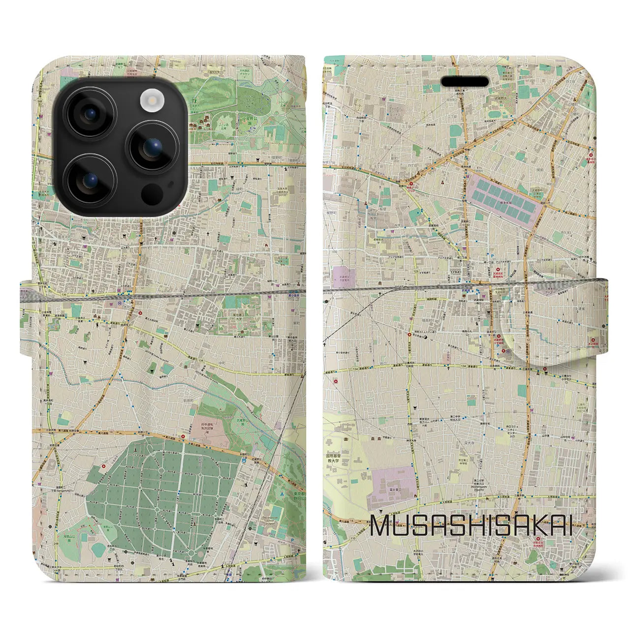 【武蔵境(東京都)】地図柄iPhoneケース(手帳タイプ)ナチュラル・iPhone 16 用